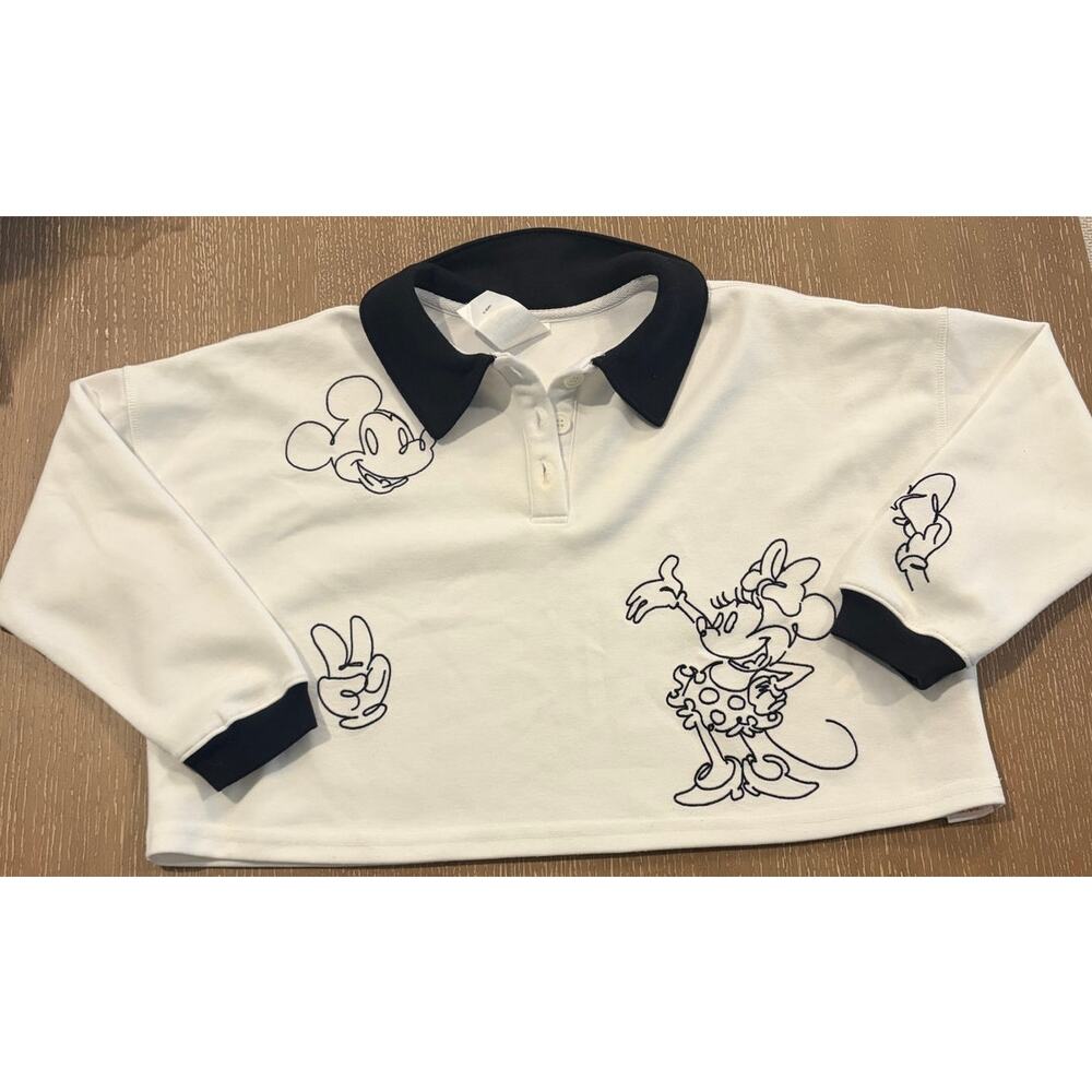 Disney Mickey Mouse Long Sleeve Polo Blouse 7/8 Girls Crop Soft Minnie Mouse